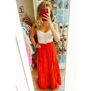 Lulu’s | XS | Bright Breezes Red Tiered Maxi Skirt